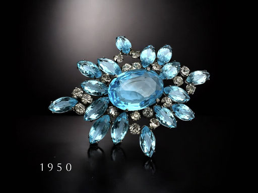 Shining Aqua top quality unfoiled crystals & faux diamond chaton exotic flower Pin -1950 Simply Striking brooch-Art.430/7