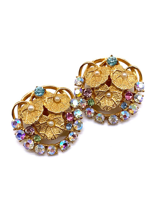 1950s exquisite 3 lotus leaves earrings - Pastel sparks for the most nice clip-on earrings in romantic and feminine look- Art.566/6