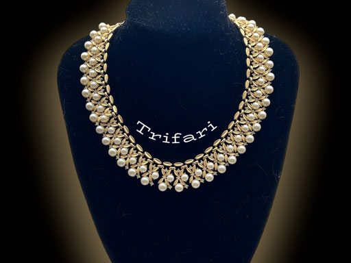 Eternal beauty TRIFARI pearls & tiny crystals choker necklace - brushed/shiny in a lovely Egyptian  pattern w/pearls - wedding jewels-164/7-SOLD