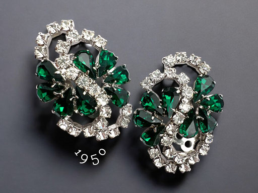 High-end design simulated Emerald and Diamond open oval form clip-on earrings -sparkles and glamour -art.477/7