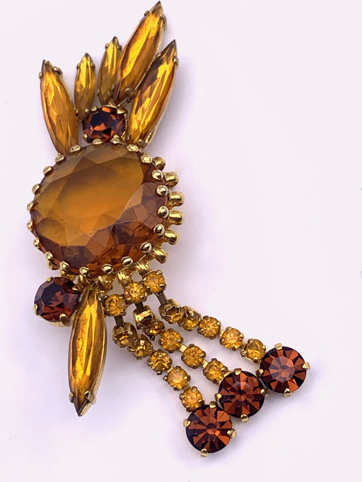 Vintage rhinestone Juliana DeLizza & Elster layered and dimensional large topaz glass stone brooch waterfall dangle design-Art.614/5