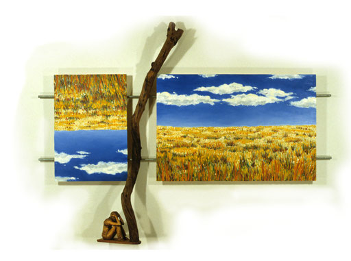 Flat Land: acrylic on wood, wood carving, mixed SOLD