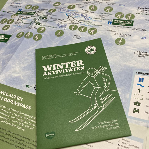 Icons-Entwicklung und Illustration "Wintersportaktivitäten" für den Naturpark Zirbitzkogel-Grebenzen 