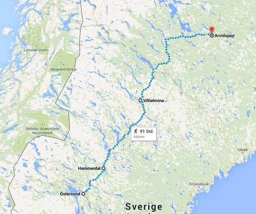 Östersund Arvidsjaur 448 km