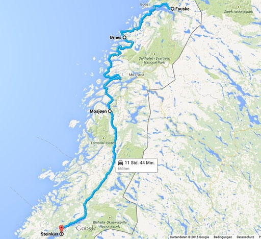 Variante 2: Fauske Steinkjer 659 km