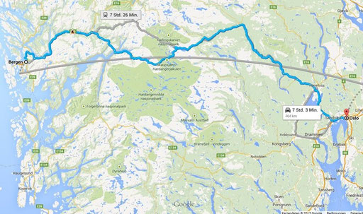Variante 1: Bergen Ziel: Oslo 464 km