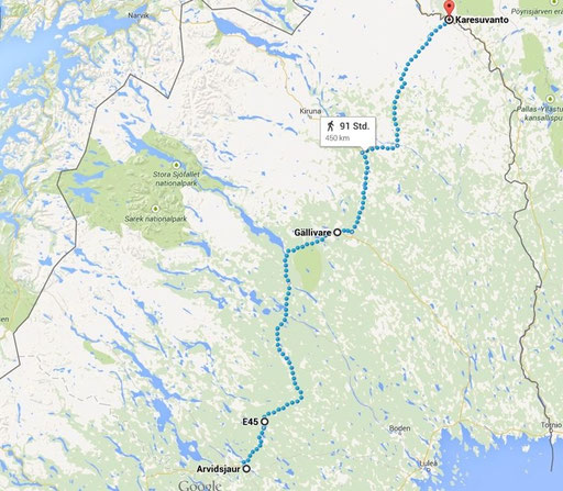 Arvidsjaur Karesuvanto 450 km