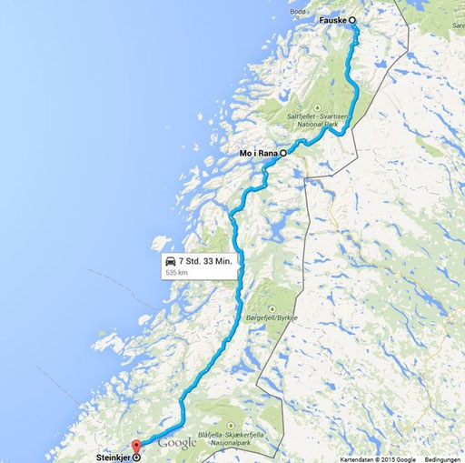 Variante 1: Fauske Steinkjer 535 km