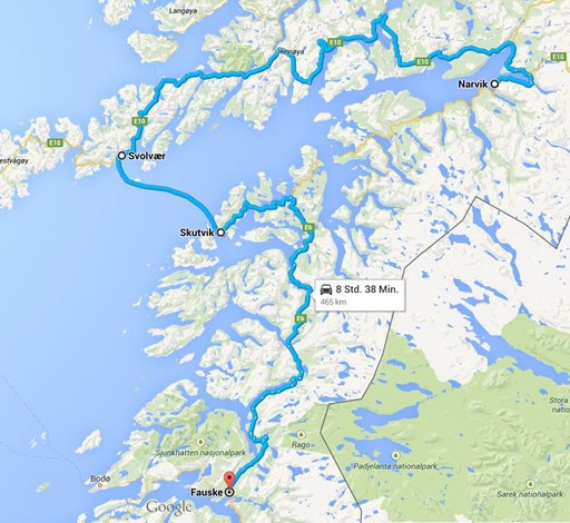 Narvik Fauske 465 km