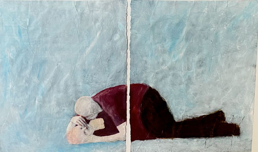 Kälte II, 2020, repainting - Acryl/Aquarell/Wachs auf Papier (44 x 26 cm)