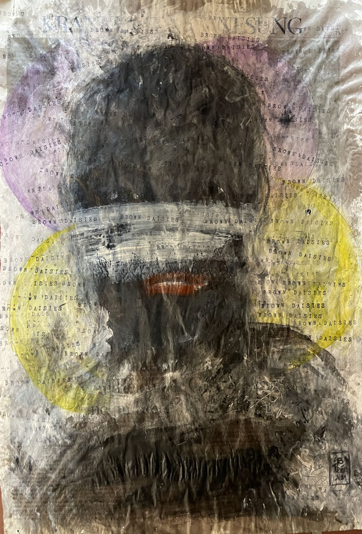 brown daisies,2021 repainting - Acryl/Aquarell/Wachs auf Papier (38 x57 cm)