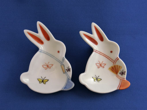 *Rabbit in Kimono with Butterfly pattern (pair, red & blue)