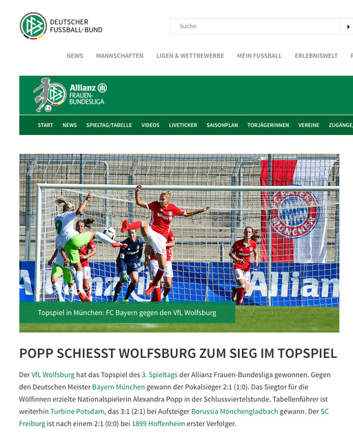 VFL Wolfsburg, DFB.de, 25.09.2016