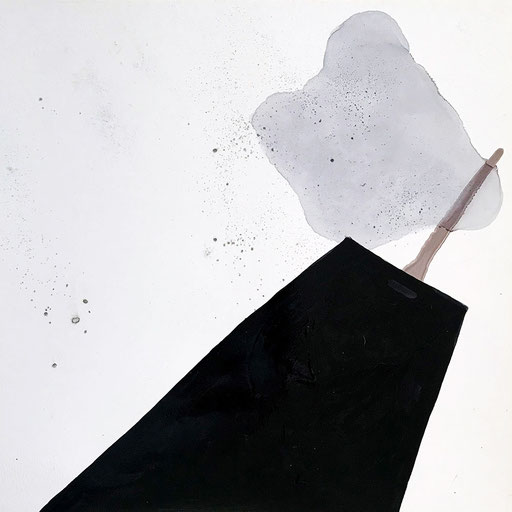 Malerei auf Monotypiedruck, 34,5 x 34,5 cm,  Klavierlack, Tusche, 2018
