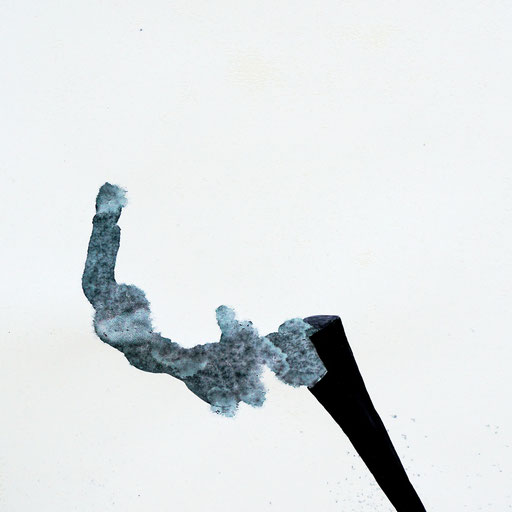 Malerei auf Monotypiedruck, 34,5 x 34,5 cm,  Klavierlack, Tusche, 2018