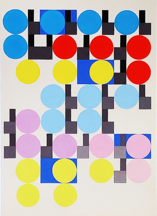 Ellen Roß, squares + circles n°17, 2019, Vinyl auf Bütten, 30 x 40 cm