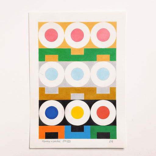 Ellen Roß, squares + circles 2-1-22, Vinyl auf FABRIANO Acryl Papier, 30 x 40 cm
