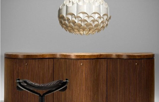 Emmanuelle Simon "Any" Sideboard, 2000s / Havlova Milanda "Rytmic" Lamp, 1969 / Sigurd Ressell Footrest, for Vatne, Norway, 1972 - PN.Modern pnmodern