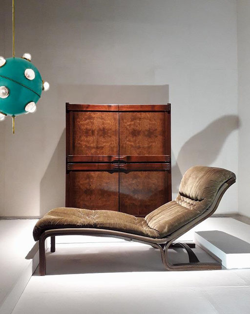  Oscar Torlasco  Pendant Lamp Mod. 551 for Lumi, Italy, 1950s. Franz Xaver Sproll Cabinet, 1950s / Esko Pajamies Chaise Longue for Asko Finland, 1970. PN.Modern