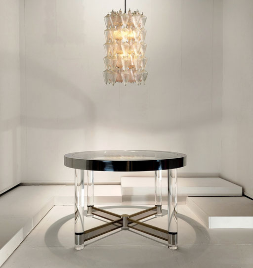  Sandro Petti  Dining Table for L´Angolo Metallarte  Steel, Lucite, Brass  Roma, Italy, c. 1970 / carlo Scarpa Venini Pendant Light, 1950s. PN.Modern
