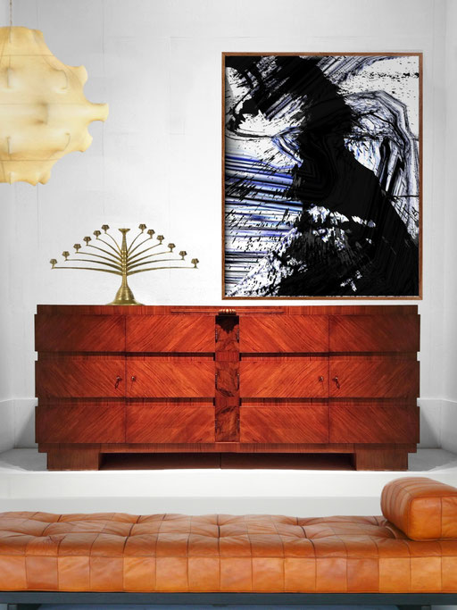  Pier Giacomo Castiglioni Taraxacum Lamp, Italy / Bruno Paul Candelabrum Model No 58, Bruno Paul Buffet by Deutsche Werkstätte 1920s / Abstarct Oild painting by Giuseppe Piovesan, 2012 / De Sede DS-80, Switzerland, 1969 - PN.Modern pnmodern.com