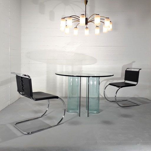 Mies van der Rohe Pair of "Mr10" Chairs, Knoll International Edition, 1960s / Rodolfo Dordoni Table for Fiam Italia, c.1990. PN.Modern