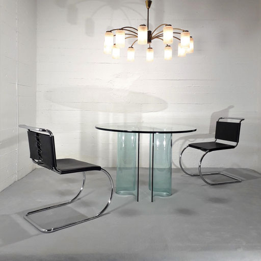 Mies van der Rohe Pair of "Mr10" Chairs, Knoll International Edition, 1960s / Rodolfo Dordoni Table for Fiam Italia, c.1990. PN.Modern
