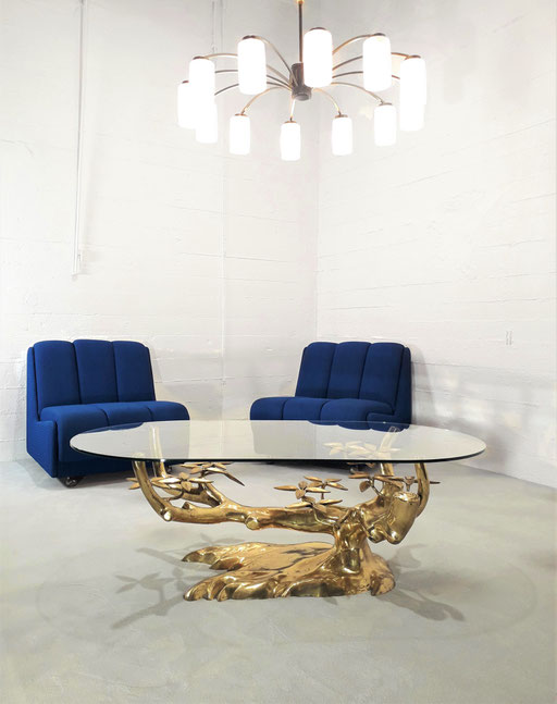 Swedish 1950s Crown Chandelier / Italian Lounge chairs, 1970s / Willy Daro Bonsai Coffee Table, 1970s. PN.Modern