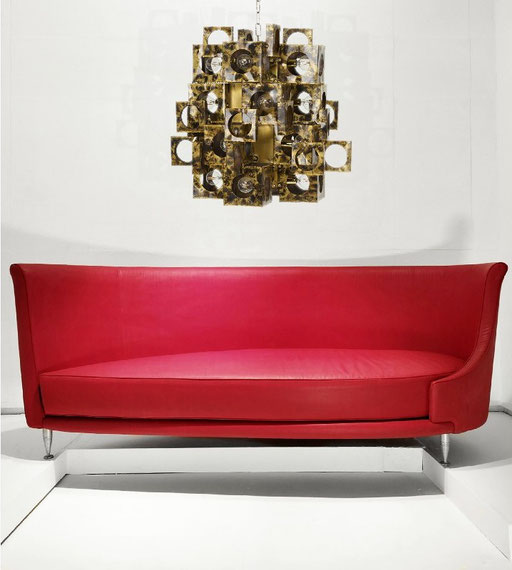 Massimo Losa Ghini "New-Tone" Sofa foir Moroso, Italy, 1989 / Tom Greener Brutalist Chandelier, 1974 - PN.Modern pnmodern