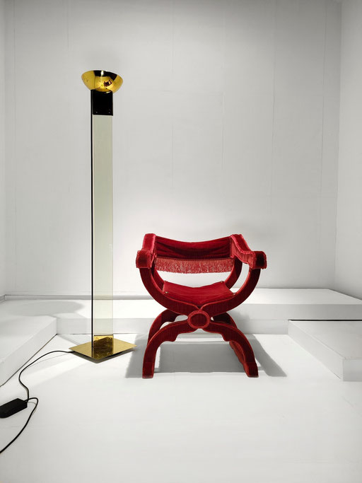 Max Baguara Floor "Laser" Lamp by Lamperti, Italy, 1970 / Italian Neo Renaissance Savonarola Velvet Chair, c. 1900 - PN.Modern pnmodern