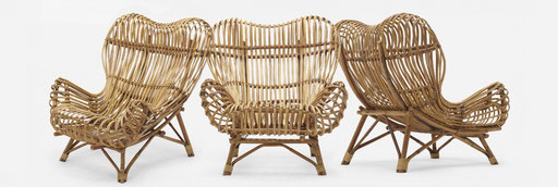 Franco Albini Set of Three Bamboo Rattan Chairs, Italy, 1950s - PN.Modern pnmodern