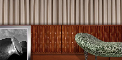 Henry Moore Scupture Photography, 1980s / De Coene Fréres Oak Brutalist Sideboard, Belgium, 1970s / Maison Charles "Animal" Day Bed, France, 2000s. PN.Modern