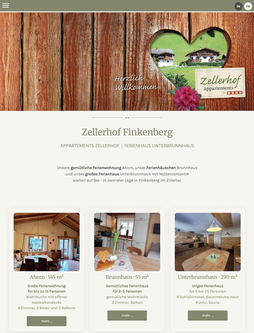 Design Startseite Zellerhof mit Ferienhaus Unterbrunnhaus