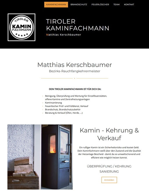 Design Startseite Kaminfachmann Rauchfangkehrermeister Matthias Kerschbaumer