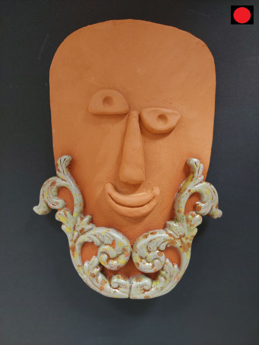Vierter... "Vier Bärtige" Keramik aus rotem Ton, teilweise glasiert, 25 cm hoch