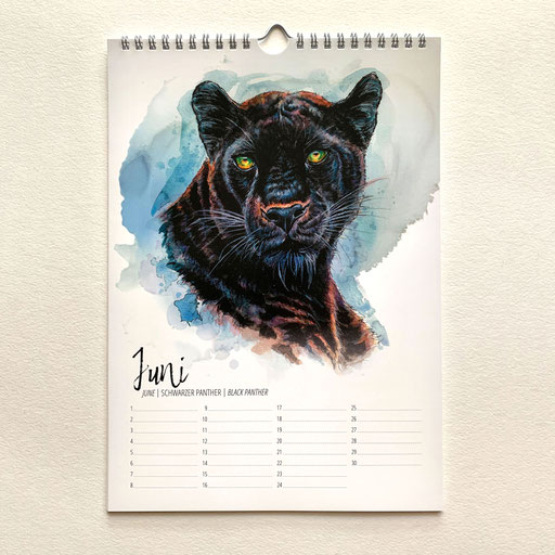 perpetual watercolor painting art birthday calendar Big Cats black panther | Ewiger Aquarell Kunst Kunstkalender Kalender Geburtstagskalender Raubkatzen Panther | Sandra Mahn