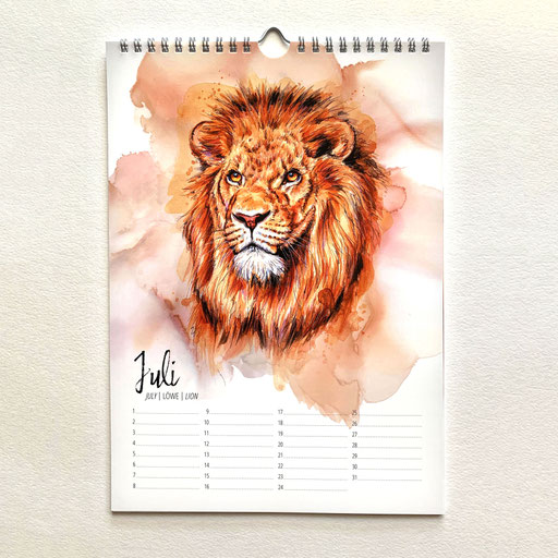 perpetual watercolor painting art birthday calendar Big Cats lion | Ewiger Aquarell Kunst Kunstkalender Kalender Geburtstagskalender Raubkatzen Löwe | watercolor painting calendar Big Cats • lion | Ewiger Aquarell Kalender Raubkatzen • Löwe | Sandra Mahn
