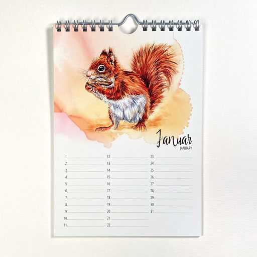 perpetual watercolor painting art birthday calendar Red Squirrels | Ewiger Aquarell Kunst Kunstkalender Kalender Geburtstagskalender Eichhörnchen | Sandra Mahn