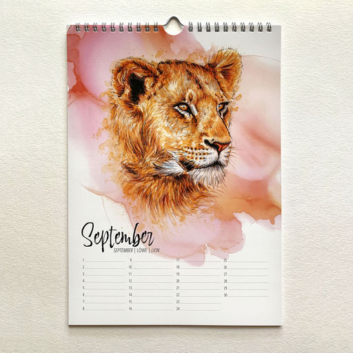 perpetual watercolor painting calendar Big Cats lion | Ewiger Aquarell Kunst Kunstkalender Kalender Geburtstagskalender Raubkatzen Löwe | Sandra Mahn
