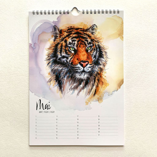 perpetual watercolor painting art birthday calendar Big Cats tiger | Ewiger Aquarell Kunst Kunstkalender Kalender Geburtstagskalender Raubkatzen Tiger | Sandra Mahn