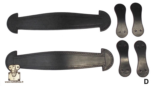 Poignées de malle luxe, cuir pleine fleur. Couleur Marron noir - Piqure noir (D)