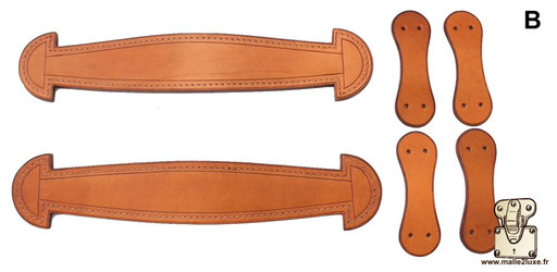 Poignées de malle luxe, cuir pleine fleur. Couleur Marron clair (B)