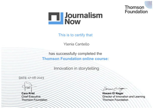Certificato del corso: Innovation in storytelling