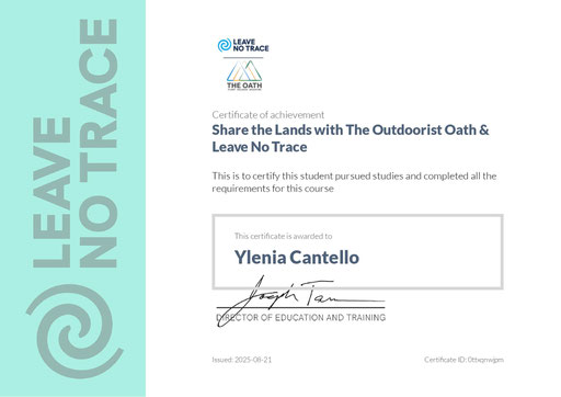 Certificato del corso: Share the lands with The Outdoorist Oath and Leave No Trace