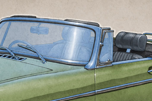 The 1970-1972 model years MGB Roadster drawing shows the interior in all it's factory details