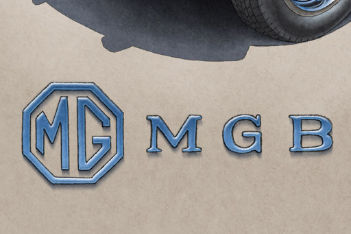 The MGB lettering and decorative trunk emblem add authenticity to the drawing that will please owners of this car