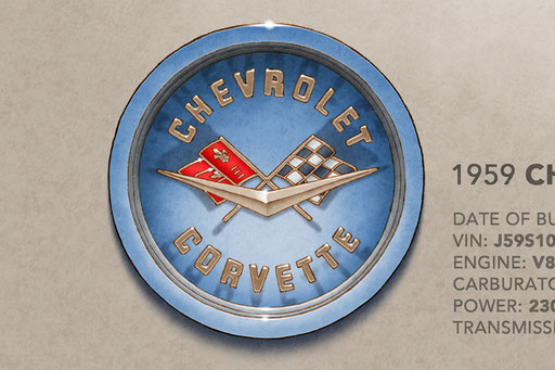 The Corvette decorative hood emblem add authenticity to the drawing that pleases owners of this car