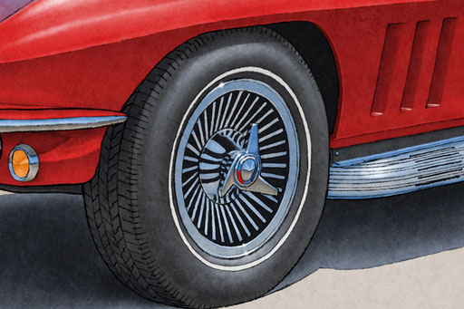 2 tire colored lines and treads are one of the main features of the 1965 model year Corvette drawing