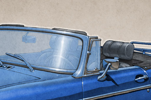 The 1970-1972 model years MGB Roadster drawing shows the interior in all it's factory details