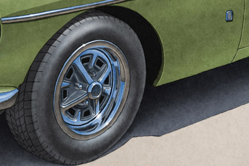 Le motif de la semelle des pneus y est dessiné avec soin afin de présenter un modèle existant